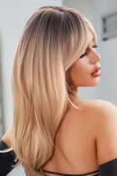 Long Straight Wigs Ombre Black Blonde Ash Wigs with Bangs Wigs