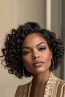 Woman with styled hair wearing a gold earring indoors, Obroi