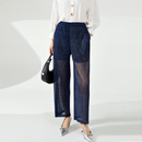Pleated Stamp Translucent Straight Wide Leg Pants Women Summer Causal Pants