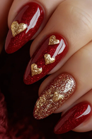 Medium Nails Golden Silver Glitter Heart Stripe almond square press on False Nails art