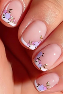 Short Square Head Press on Nails Tips White Edge Design Nails Flower Pattern Detachable