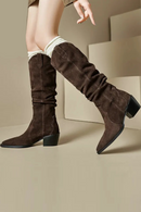 Women Knee High Boots High Heel Suede Pointed Toe Long Boots Winter Woman Dress Western Shoes