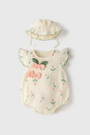 Summer Infant Bodysuit 0-24M Baby Sweet Tulip Jumpsuit Hat Toddler Loose Girls Floral Outwear