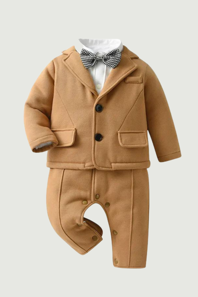 Khaki Boys Suit Autumn Formal Toddler Kids Clothing 1st Birthday Outfit White Jumpsuit Coat