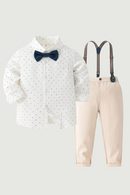 Baby Boys Gentleman Outfits Long Sleeve Striped Bowtie Shirt Suspender Pants Set Infant Clothes