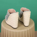 Women Platform Mule Cork Wedges slipper Faux Leather Slides High Heels Pumps Ladies Shoes