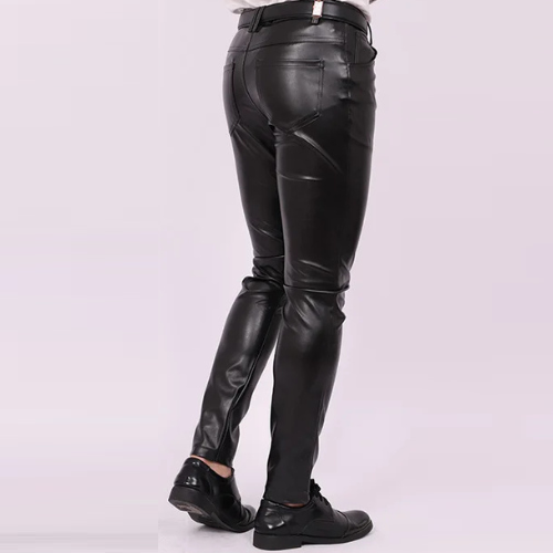 Men Pants Stretch Leather Pants Teen Trend Motorcycle Leather Pants