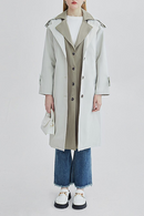 Women Beige Trench Lapel Long Sleeve Loose Fit Windbreaker Spring Autumn