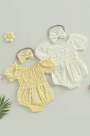 Lovely Summer Newborn Baby Girls Rompers Clothes Solid Ruched Off Shoulder Short Sleeve Bodysuits Jumpsuits Headband Outfits