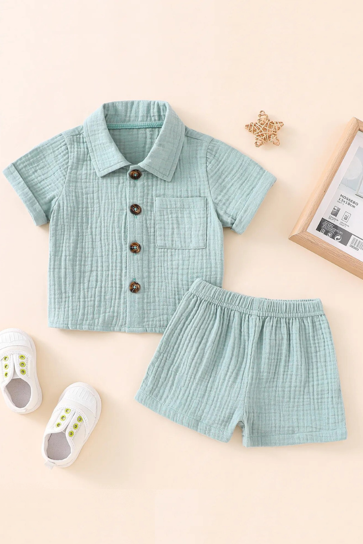 Toddler Infant Baby Boys Summer Clothes Cotton Linen Short Sleeve Button Short Sleeve T-shirts Shorts Soft Casual Outfits