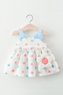 Summer Girls' Dress Fresh Flower Bow Strap Daily Knee Length Cotton Comfortable Dress