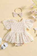 Newborn Baby Girls Summer Rompers Dress Princess Infant Girl Lace Embroidery Elegant Short Sleeve Jumpsuits Tulle Dress Headwear