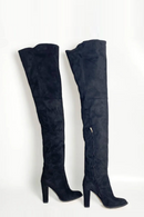 Black suede over-the-knee boots on a white background, Obroi