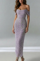 Lilac Evening Dress Off Shoulder Dresses Mermaid Formal Gown