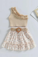 Kids Girls Summer Clothing Sets Solid Ruffles Floral Mini Skirts Holiday Outfits