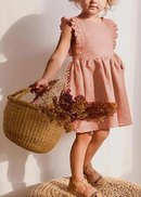 Girl Summer Lovely Dress Baby Toddler Fly Ruffle Sleeve Sundress Linen Cotton Party Dresses for Children