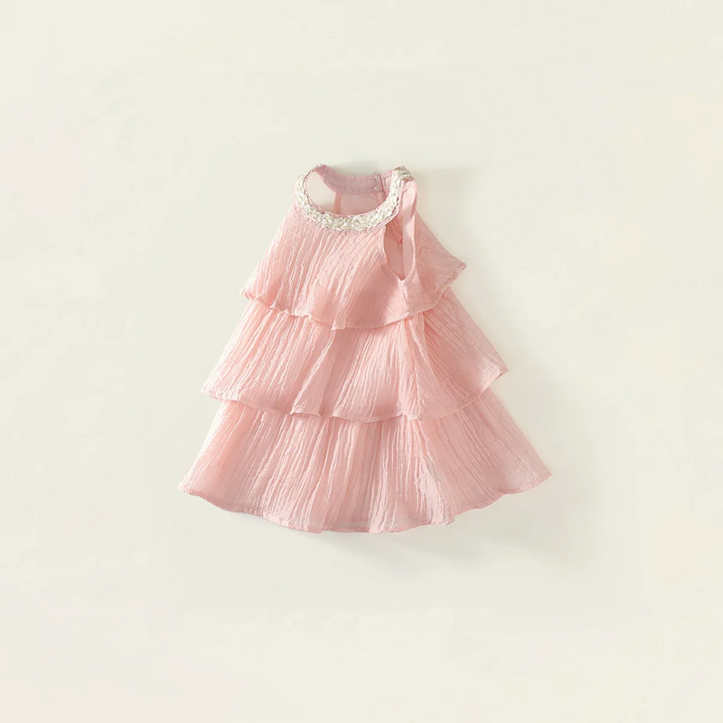 Girls Summer Pink Ruffled Camisole Dress for Baby Girls Princess Dress
