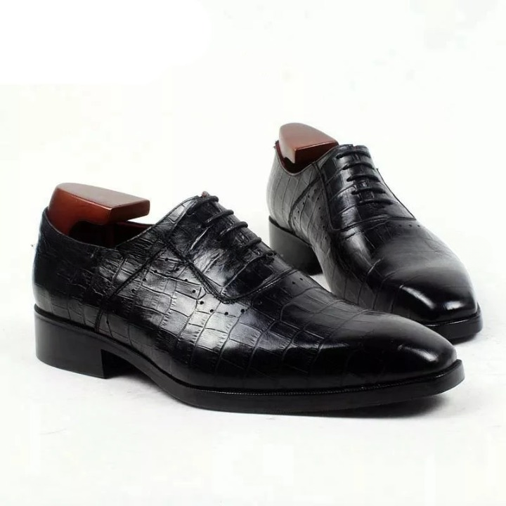 Leather embossed crocodile bespoke leather men shoe handmade men shoe oxford lacing flat