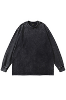 Long Sleeve T-Shirt Streetwear Men Solid Plain Casual Cotton Wash Distressed Tee Shirts Loose Tshirt Tops