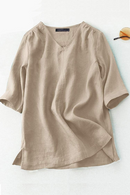 Summer Casual Tops Woman Half Sleeve V-Neck Blouse Female Solid Cotton Shirt Loose Tunic Chemise Oversized