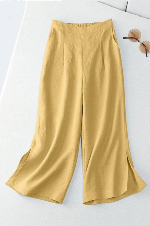 Wide Leg Pant Solid Pure Cotton Ankle Length Women Casual Loose Trouser Elastic Elegant Pants