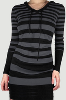 Striped Dress Women Long Sleeve Hooded Knit Dress Grunge Goth Dresses Streetwear