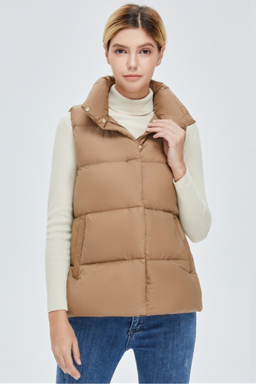 Winter women down vest short stand-up collar casual white duck down jacket coat
