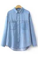 Women Spring Retro Art Two Pocket Design Blouse Loose Asymmetrical Long Tops Oversized Curve Clothes