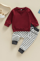 Toddler Baby Boys Spring Fall Clothing Outfit Long Sleeve Sweatshirt Tops and Casual Striped Drawstring Sweatpants Set