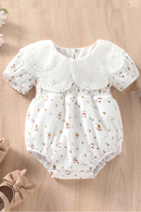 Baby Girls Clothing Girl Romper Short Sleeve Doll Collar Button Closure Flower Casual Summer Jumpsuits Outfit