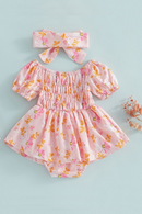 Baby Girl Bodysuit Clothing Set 2PCS Toddler Baby Summer Baby Floral Romper Infant Jumpsuit With Headband
