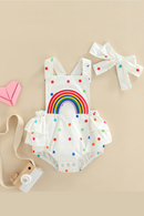 Toddler Baby Girls Summer Clothing Casual Romper Sleeveless Dot &amp; Rainbow Print Sleeveless Playsuit + Headband