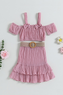 Girls Outfit Sets Summer Kids Casual Clothing For Girls Short Sleeve Strap Tops+Ruffle Skirt Children Baby Girl Clothing