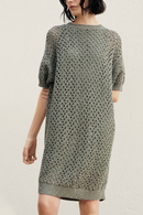 Women Sequins Out Knit Robe Two Pieces Set Female Short Sleeve Round Neck Mini Dresses