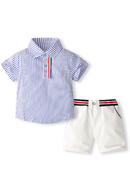 Children gentleman summer clothes striped short sleeve tops + white shorts 2 pcs clothing sets for kids baby boys party suits