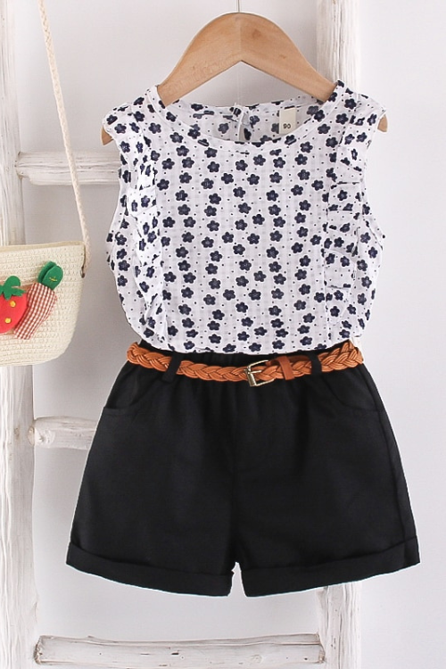 Summer Chiffon Suit 2 Sleeveless Tops Shorts Two Piece Set Women Floral Children Clothing Suit Outfits