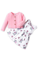 Baby Girl Clothing Set Pink Long-sleeve Cardigan with Cartoon Elephant and Butterfly Sleeveless Dress Set