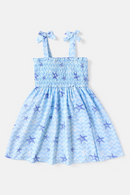 Kid Girl Starfish Print Smocked Bowknot Design Slip Dress