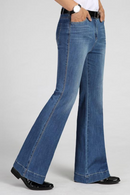 Men Denim Mid-waist Big Flare Stretch Trousers Men Slim Casual Trousers Flare Jeans