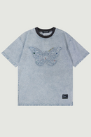 Denim T Shirt Streetwear Embroidery Butterfly T-shirt Men Jeans Tee Shirts Top