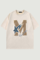 Mens Embroidery Letter Star Tshirt Casual Loose Tee Shirts Summer Hip Hop Top Couple