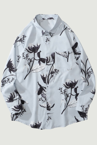 Hawaiian Beach Shirts Graffiti Flowers Long Sleeve Button Shirts Hip Hop Casual Holiday Party Blouse