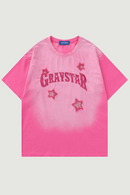 Vintage T-Shirt Streetwear Embroidery Letter Star Gradient Washed Tshirt Summer Casual Loose Tee Top Couple