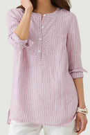 Women Shirts Summer Striped Blouses Long Sleeve O Neck Casual Loose Chemise Tunic Tops Oversize