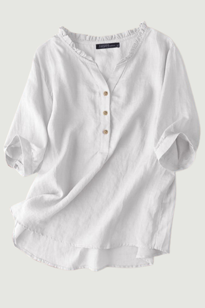 Summer Women's Blouse Female Half Sleeve Cotton Shirt Casual Ruffles Loose Tunic Tops Vintage Solid Chemise