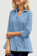 Women Shirt Lapel Neck 3/4 Sleeve Solid Tops Summer Casual Elegant Blouse Female Streetwear Loose Chemise