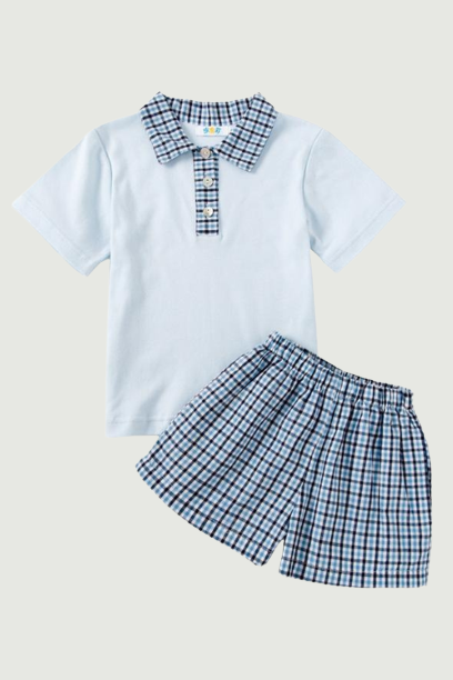 Baby Boys Summer Clothes Set Kids Preppy Style Polo T-shirt Plaid Short Pants 2 Pcs Toddlers Causal Playwear Infant Clothes