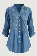 Lace Splicing Women Blouse Stand-up Collar Comfortable Tops Button Placket Loose Spring Shirt for Office