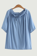 Blouses Women Summer Lace-Up Boat Neck Solid Tees Short Sleeve Tops Oversized Curve Clothes