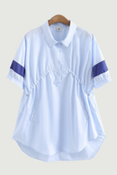 Women Blouse Summer Short Sleeve Contrast Lyocell Tops Loose Oversized Curve Clothes